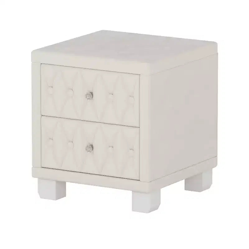 Élégante table de chevet en velours avec 2 tiroirs et poignée en cristal, avec capitonnage à boutons