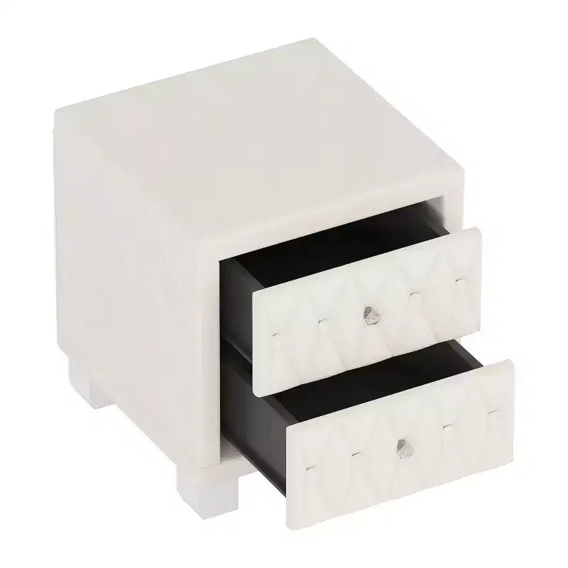 Elegante mesa de noche de terciopelo con 2 cajones y tiradores de cristal, mesa auxiliar de almacenamiento con capitoné de botones