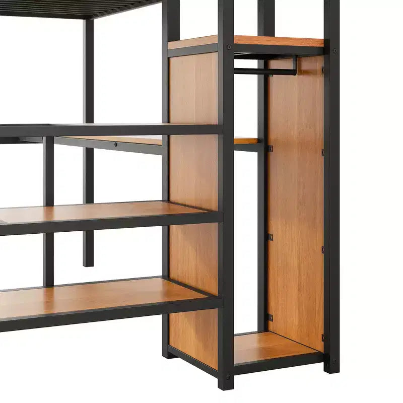 Lit mezzanine en métal format complet de 94.1'' avec bureau, escalier de rangement et petite armoire