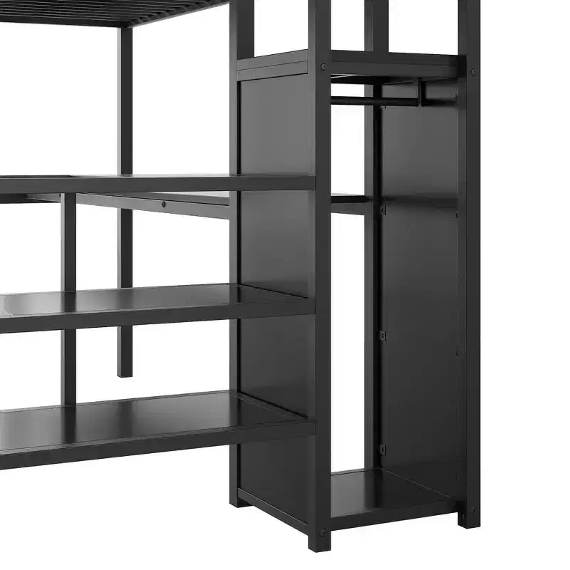 Lit mezzanine en métal format complet de 94.1'' avec bureau, escalier de rangement et petite armoire