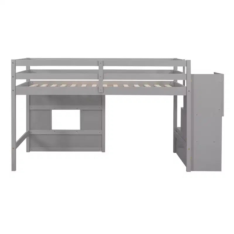 Lit mezzanine en bois format jumeau de 94.8''L x 41.8''W avec escalier de rangement et fenêtre