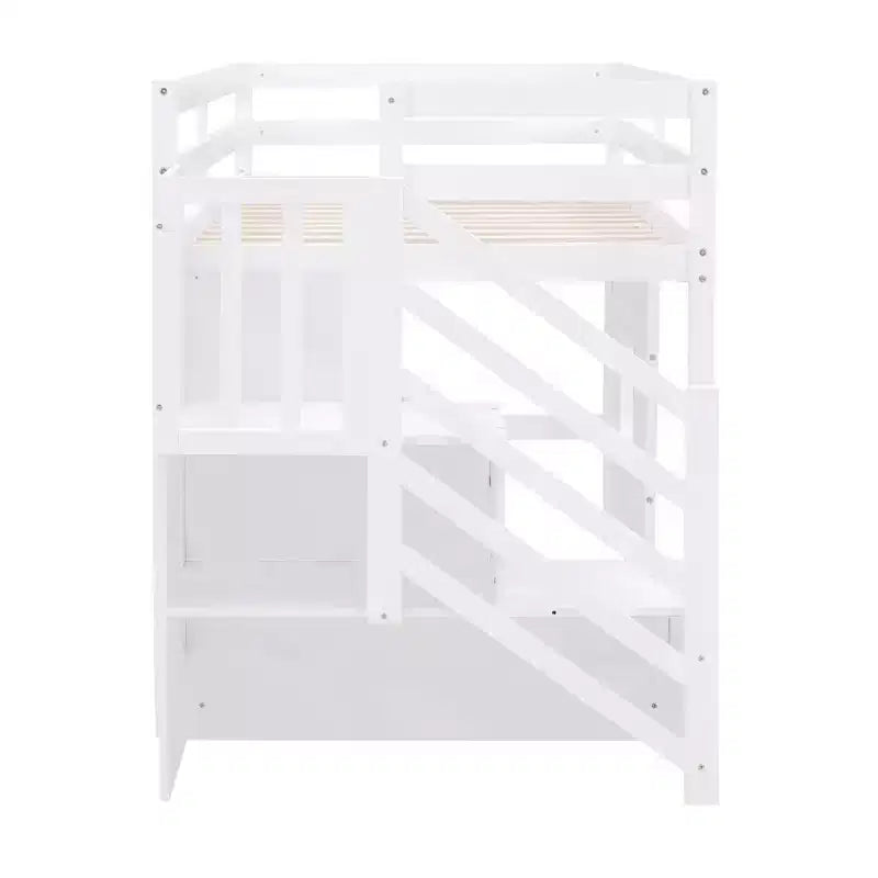 Lit mezzanine en bois format jumeau de 94.8''L x 41.8''W avec escalier de rangement et fenêtre