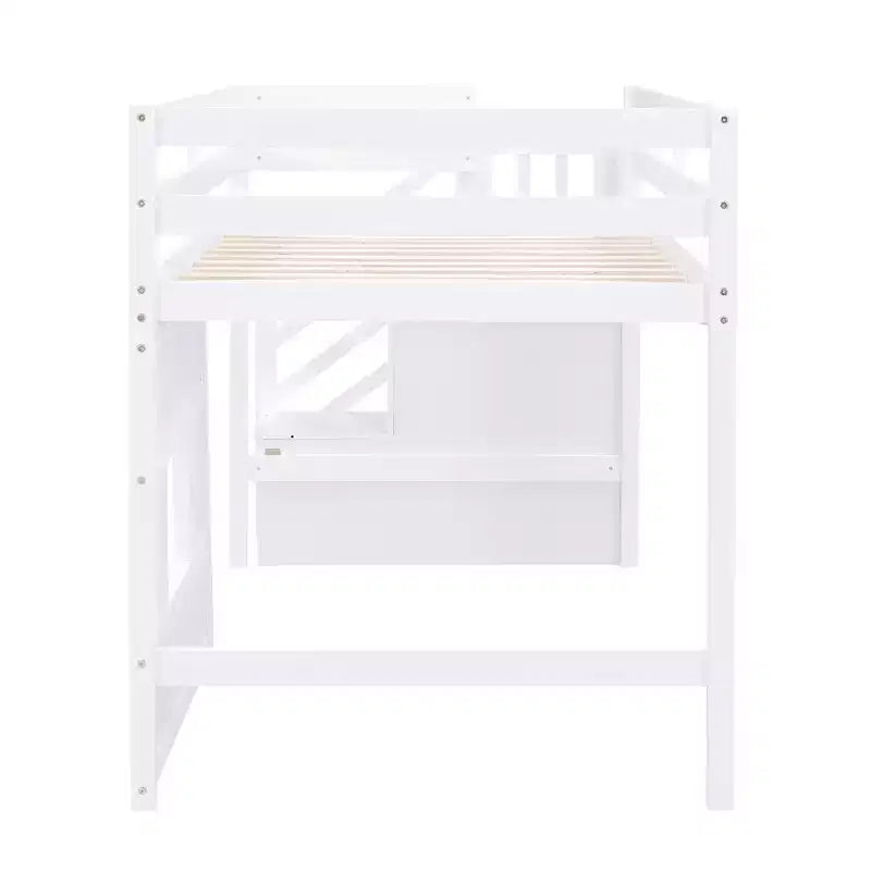 Lit mezzanine en bois format jumeau de 94.8''L x 41.8''W avec escalier de rangement et fenêtre