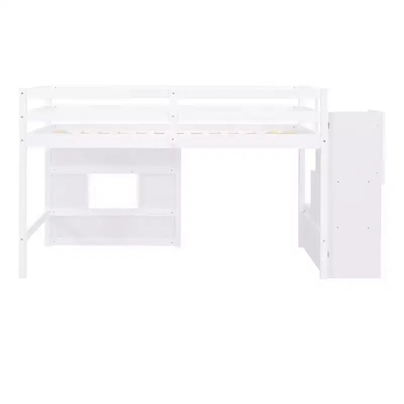 Lit mezzanine en bois format jumeau de 94.8''L x 41.8''W avec escalier de rangement et fenêtre