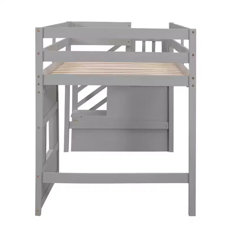 Lit mezzanine en bois format jumeau de 94.8''L x 41.8''W avec escalier de rangement et fenêtre