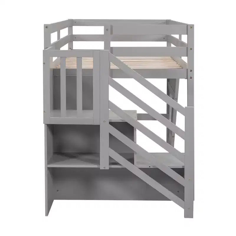 Lit mezzanine en bois format jumeau de 94.8''L x 41.8''W avec escalier de rangement et fenêtre