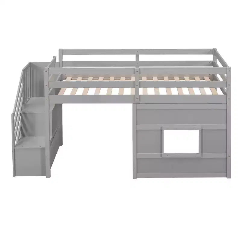 Lit mezzanine en bois format jumeau de 94.8''L x 41.8''W avec escalier de rangement et fenêtre