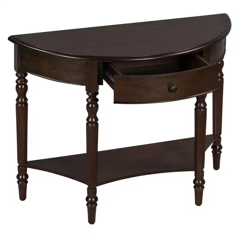 Console demi-lune champêtre de 39 avec tiroir et étagère