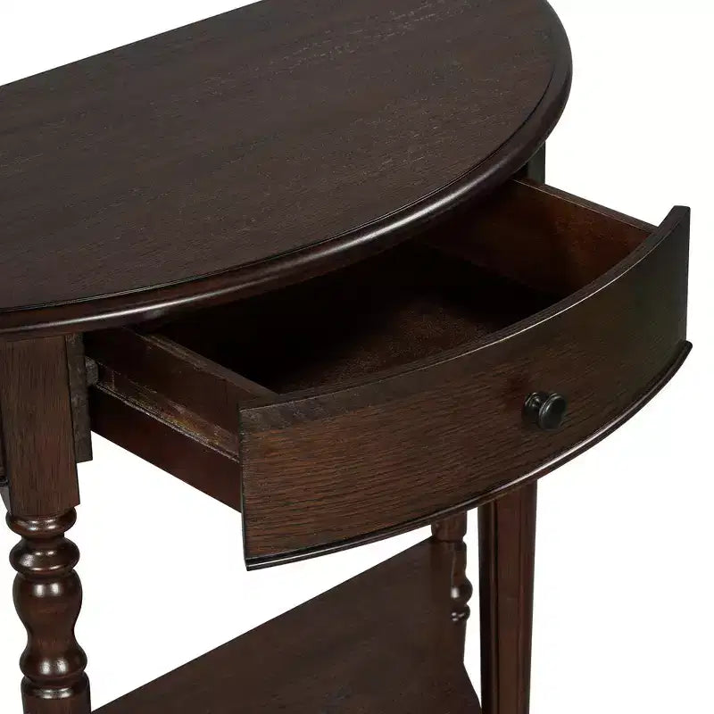 Console demi-lune champêtre de 39 avec tiroir et étagère