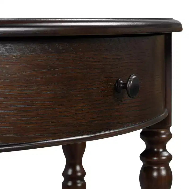 Console demi-lune champêtre de 39 avec tiroir et étagère