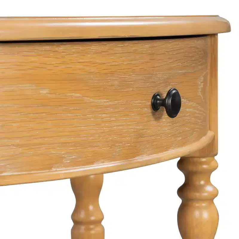 Console demi-lune champêtre de 39 avec tiroir et étagère