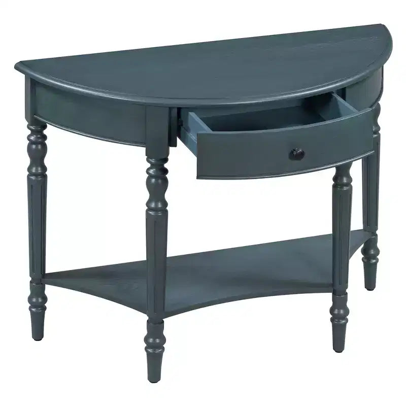 Console demi-lune champêtre de 39 avec tiroir et étagère