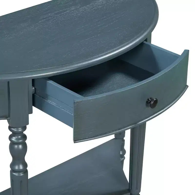Console demi-lune champêtre de 39 avec tiroir et étagère