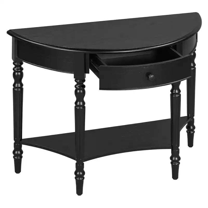 Console demi-lune champêtre de 39 avec tiroir et étagère
