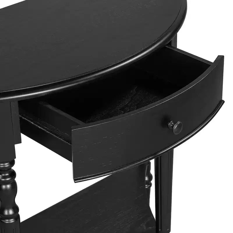 Console demi-lune champêtre de 39 avec tiroir et étagère