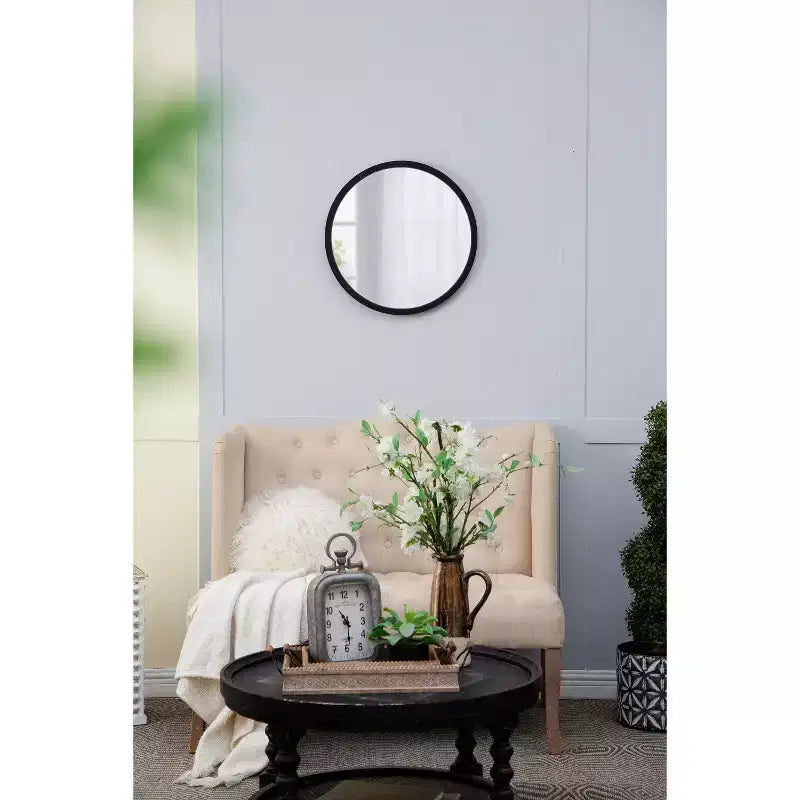 Miroir mural rond de 20 x 20 pouces avec cadre en bois noir