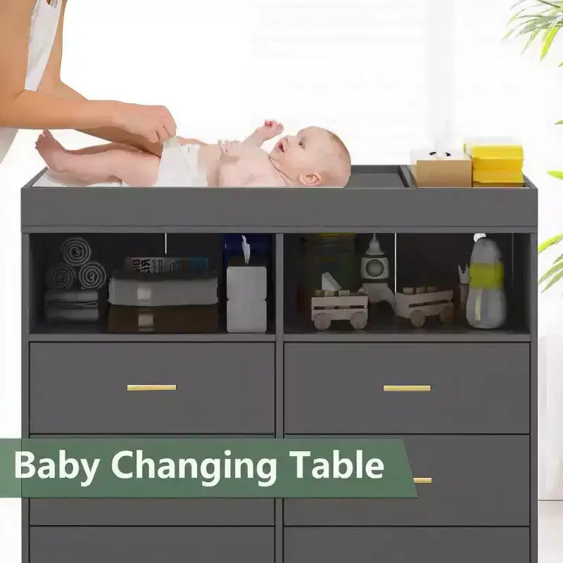 Commode à langer avec tiroirs, pieds en métal, organisateur pour chambre de bébé