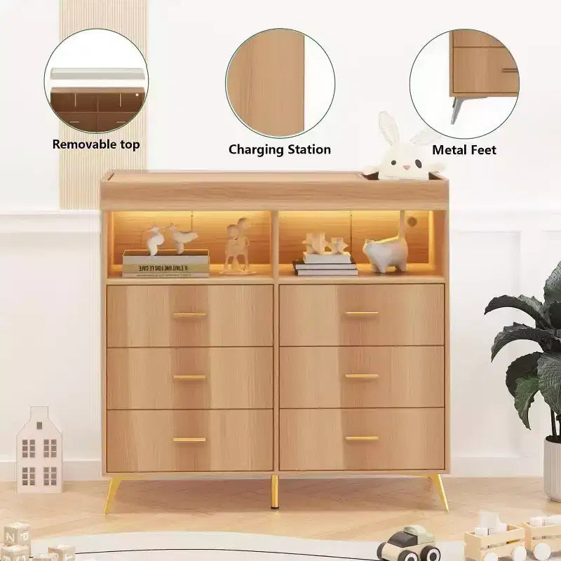 Commode à langer avec tiroirs, pieds en métal, organisateur pour chambre de bébé