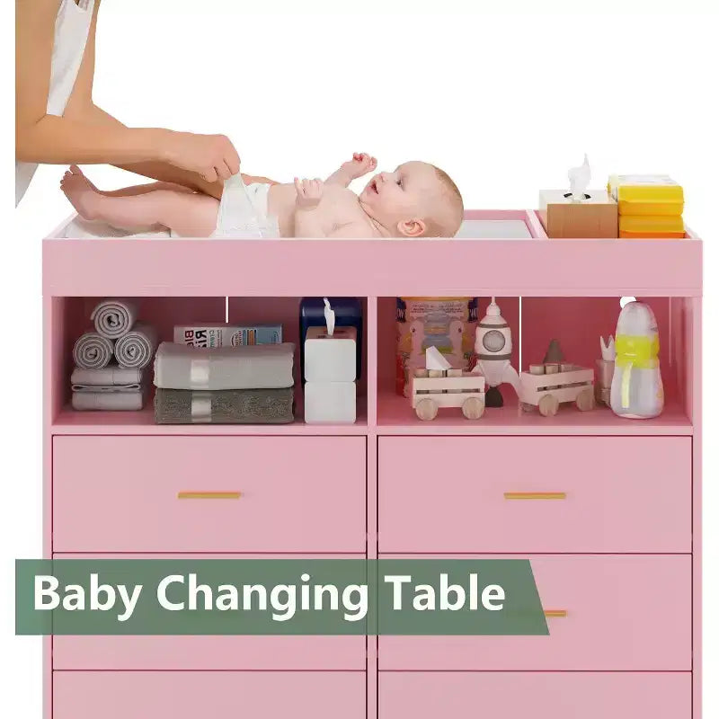 Commode à langer avec tiroirs, pieds en métal, organisateur pour chambre de bébé