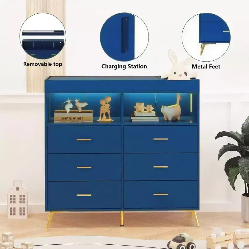 Commode à langer avec tiroirs, pieds en métal, organisateur pour chambre de bébé