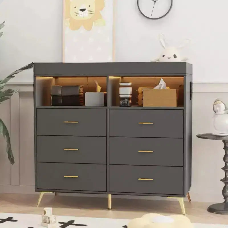 Commode à langer avec tiroirs, pieds en métal, organisateur pour chambre de bébé