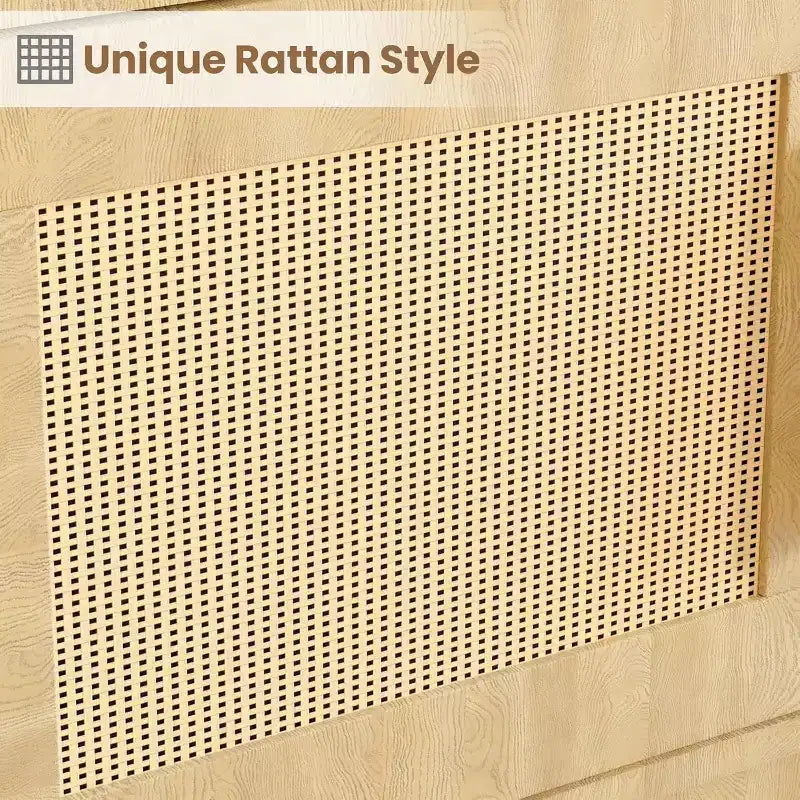 Bibliothèque à 5 niveaux avec portes en rotin, étagères réglables, meuble de rangement bohème en bois pour le salon ou la chambre