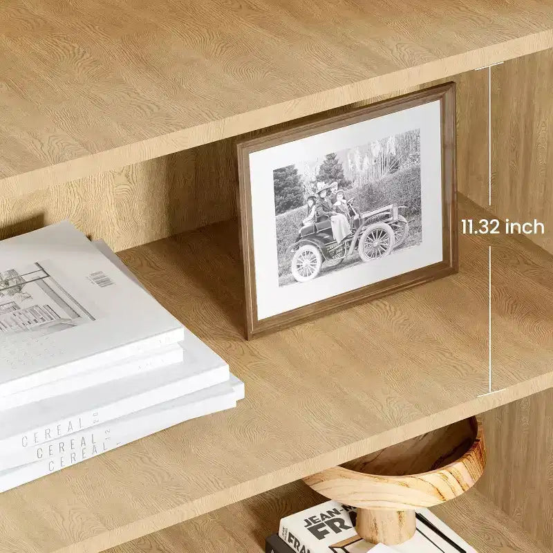 Bibliothèque à 5 niveaux avec portes en rotin, étagères réglables, meuble de rangement bohème en bois pour le salon ou la chambre