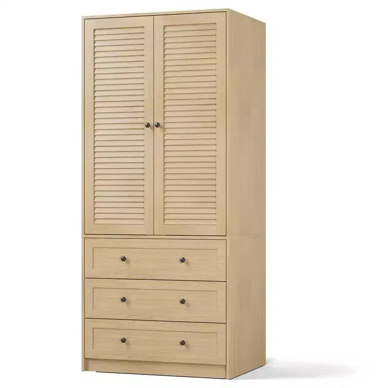 Armoire-penderie avec tiroirs, armoire en bois de 69.5 in avec tringle, placard de rangement à vêtements à 2 portes pour chambre