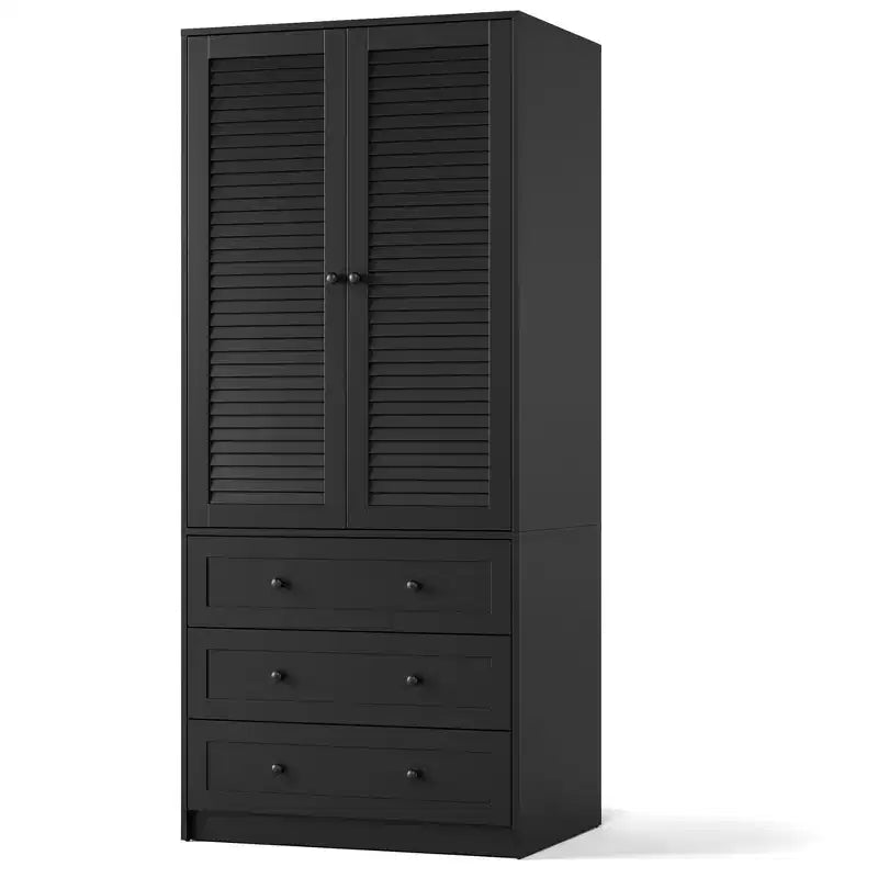 Armoire-penderie avec tiroirs, armoire en bois de 69.5 in avec tringle, placard de rangement à vêtements à 2 portes pour chambre