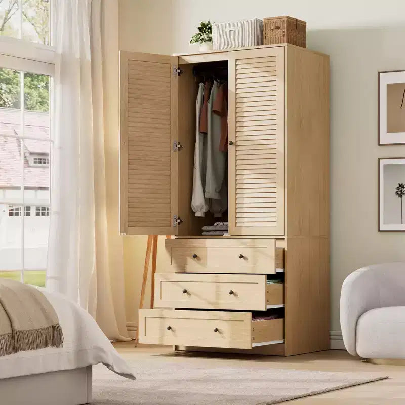 Armoire-penderie avec tiroirs, armoire en bois de 69.5 in avec tringle, placard de rangement à vêtements à 2 portes pour chambre