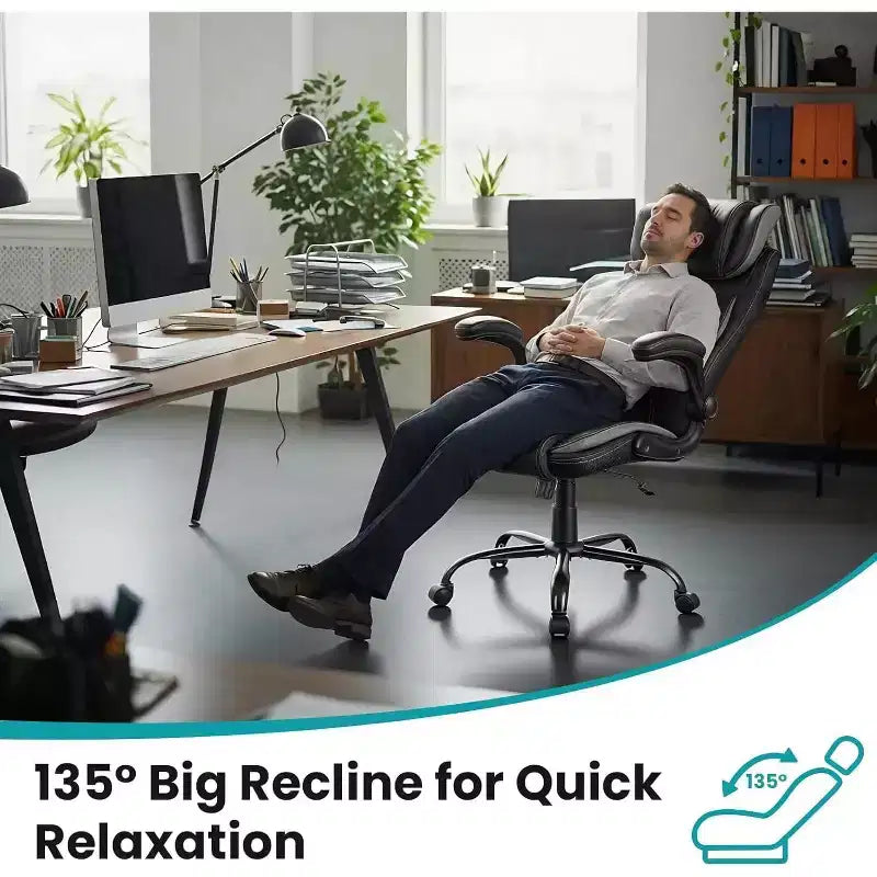 Chaise de bureau ergonomique avec soutien lombaire à ressorts ensachés - fauteuil de direction en cuir, appuie-tête réglable, accoudoirs relevables, chaise de bureau inclinable pour ordinateur