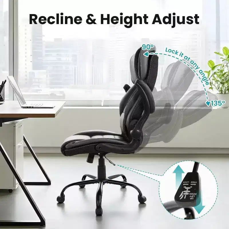 Chaise de bureau ergonomique avec soutien lombaire à ressorts ensachés - fauteuil de direction en cuir, appuie-tête réglable, accoudoirs relevables, chaise de bureau inclinable pour ordinateur