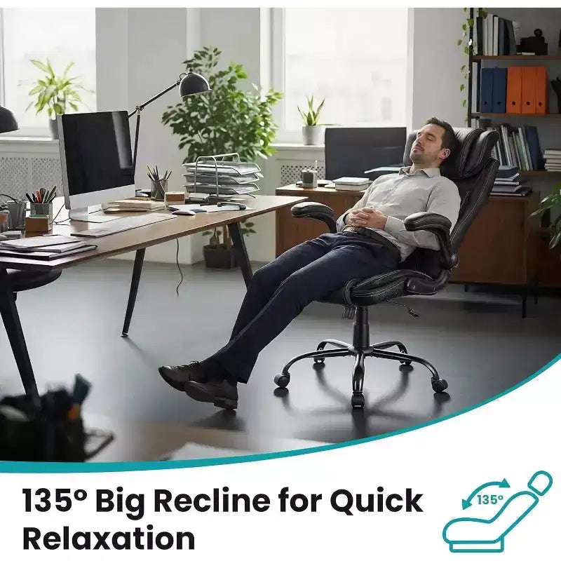 Chaise de bureau ergonomique avec soutien lombaire à ressorts ensachés - fauteuil de direction en cuir, appuie-tête réglable, accoudoirs relevables, chaise de bureau inclinable pour ordinateur