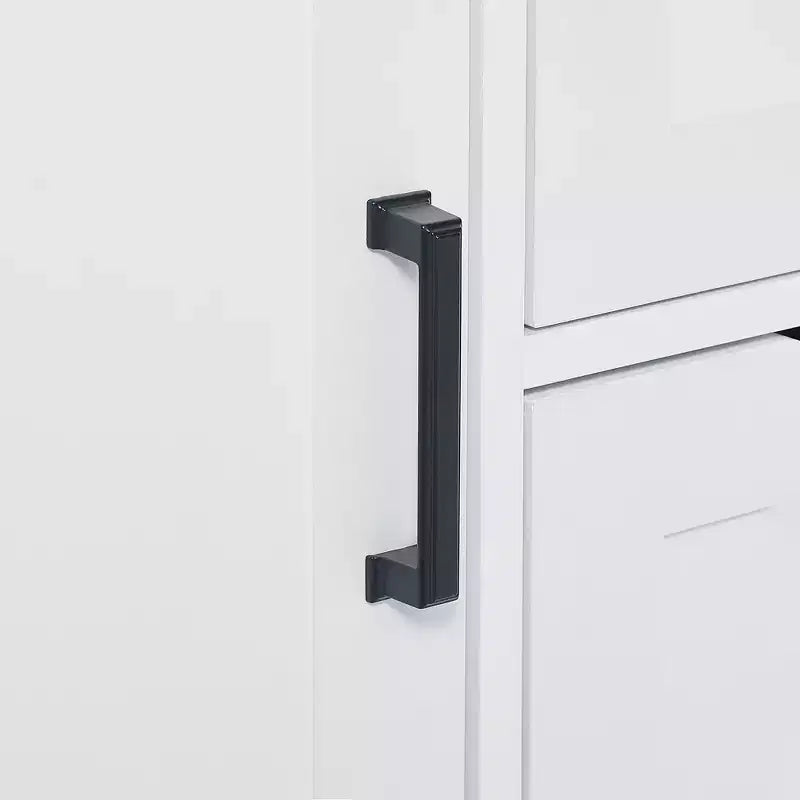 Gabinete de almacenamiento de baño independiente de madera moderna con cajones, repisas abiertas y gabinete cerrado