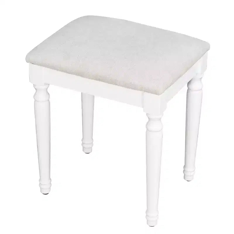 Coiffeuse à miroir triple pliant de 44.37 pouces avec 13 ampoules de style Hollywood et 3 modes d’éclairage, grande station de recharge avec 5 tiroirs et étagères, blanc