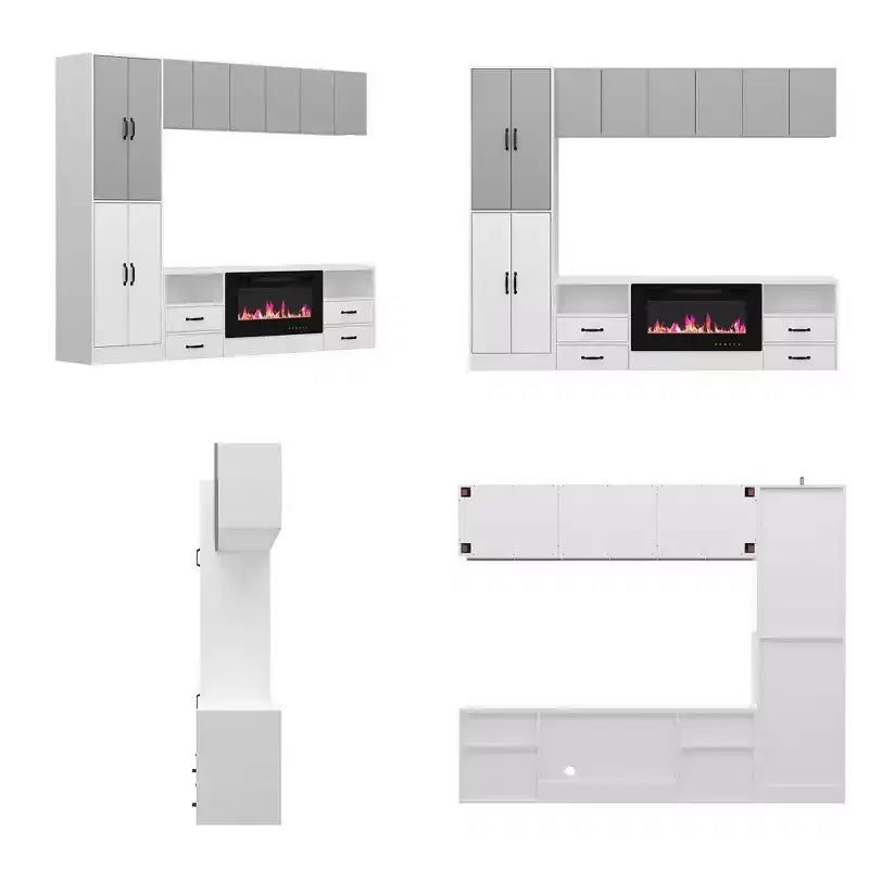 Centre de divertissement minimaliste bicolore : meuble de rangement élégant pour le salon (cheminée électrique en option)