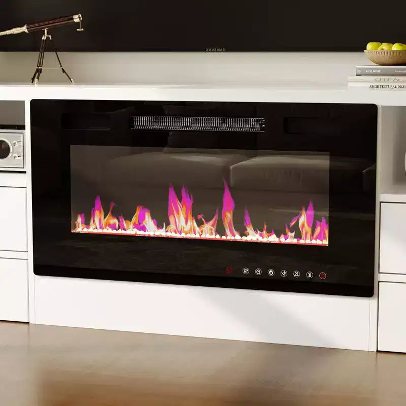 Centre de divertissement minimaliste bicolore : meuble de rangement élégant pour le salon (cheminée électrique en option)
