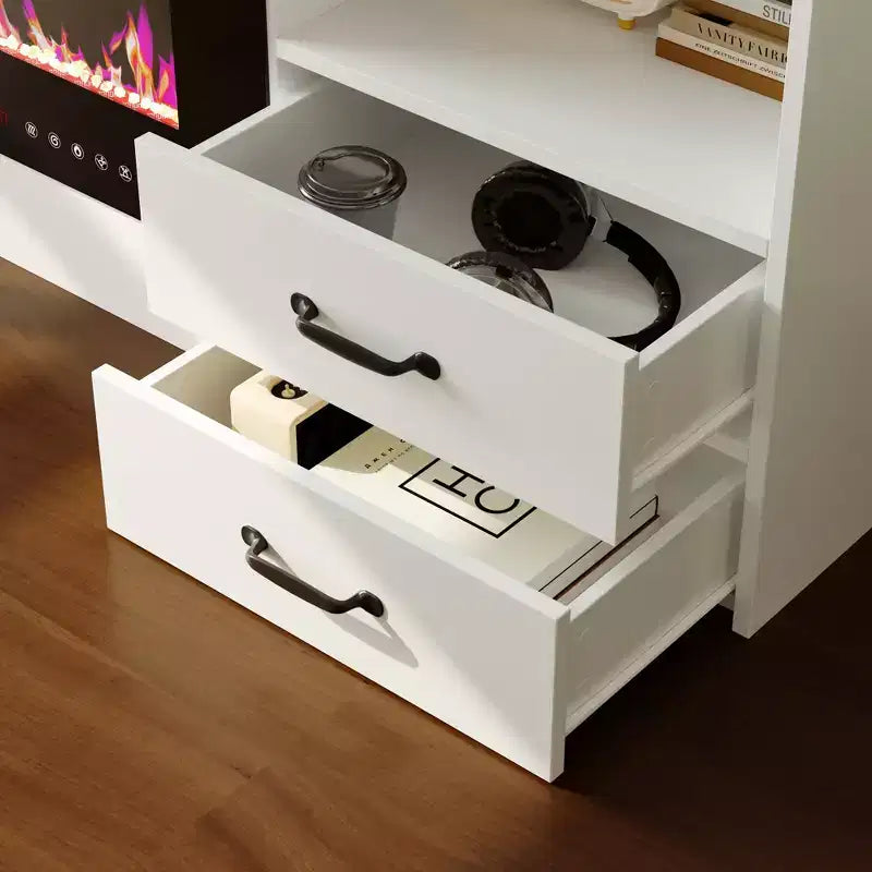 Centre de divertissement minimaliste bicolore : meuble de rangement élégant pour le salon (cheminée électrique en option)