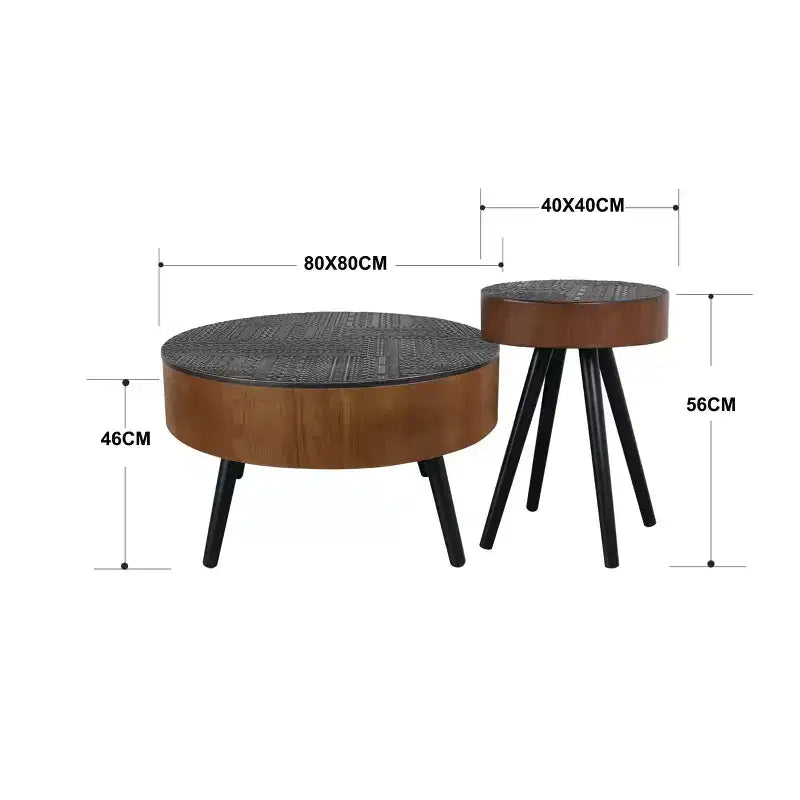 Ensemble de tables basses rondes en bois de style moderne du milieu du siècle