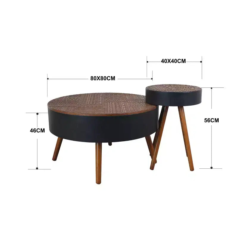 Ensemble de tables basses rondes en bois de style moderne du milieu du siècle
