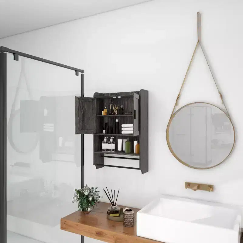 Meuble mural de salle de bain avec portes, étagère réglable, porte-serviettes et porte-papier