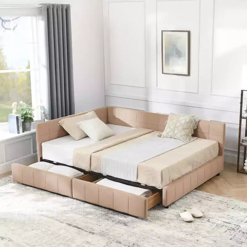 Cadre de lit rembourré capitonné avec tête de lit et accoudoirs, format double, pour chambre ou salon, rose foncé