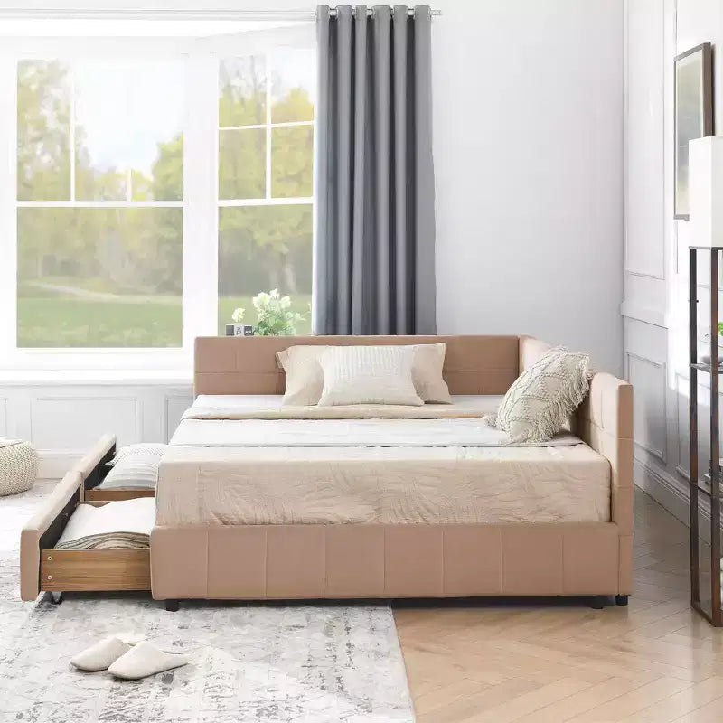 Cadre de lit rembourré capitonné avec tête de lit et accoudoirs, format double, pour chambre ou salon, rose foncé
