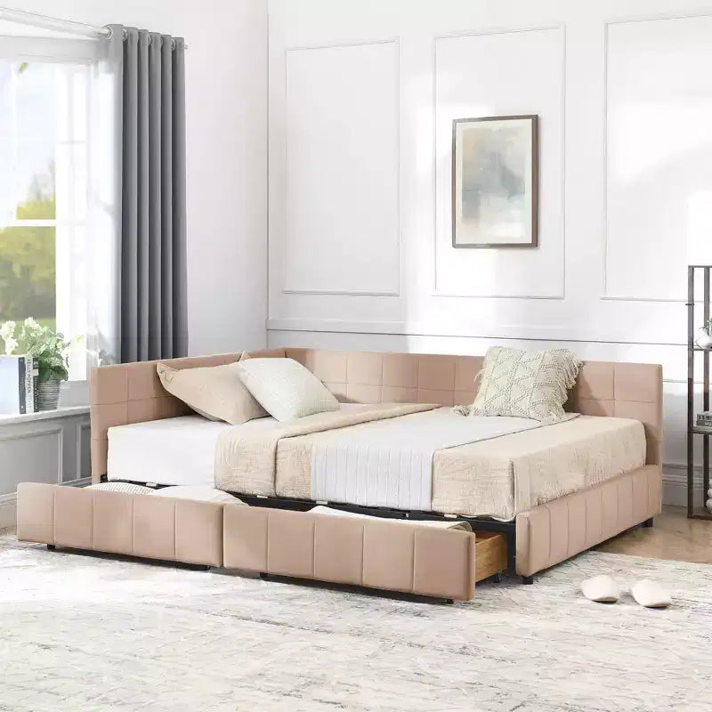 Cadre de lit rembourré capitonné avec tête de lit et accoudoirs, format double, pour chambre ou salon, rose foncé