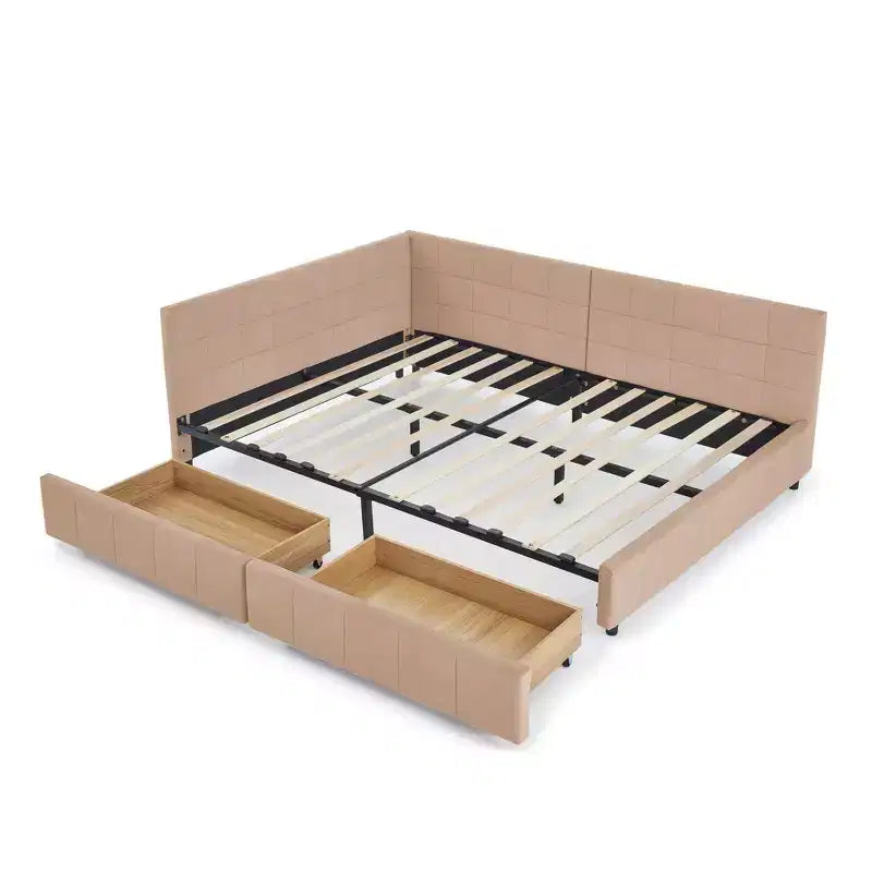Cadre de lit rembourré capitonné avec tête de lit et accoudoirs, format double, pour chambre ou salon, rose foncé
