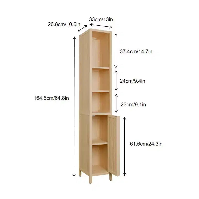 Meuble de rangement haut en bambou de style champêtre, 5 niveaux, avec une porte
