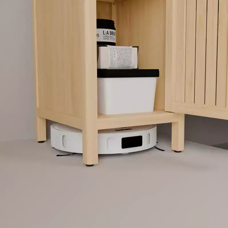 Meuble de rangement haut en bambou de style champêtre, 5 niveaux, avec une porte