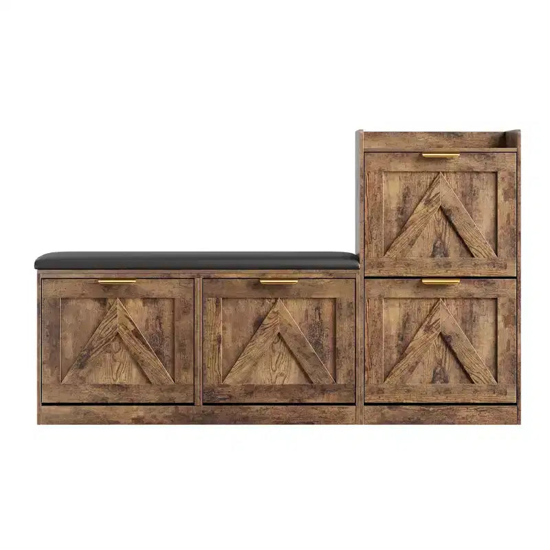 Meuble à chaussures de style champêtre avec banc et 4 tiroirs basculants, meuble de rangement à chaussures avec banc et coussin confortable, organisateur à chaussures pour l’entrée avec rangement