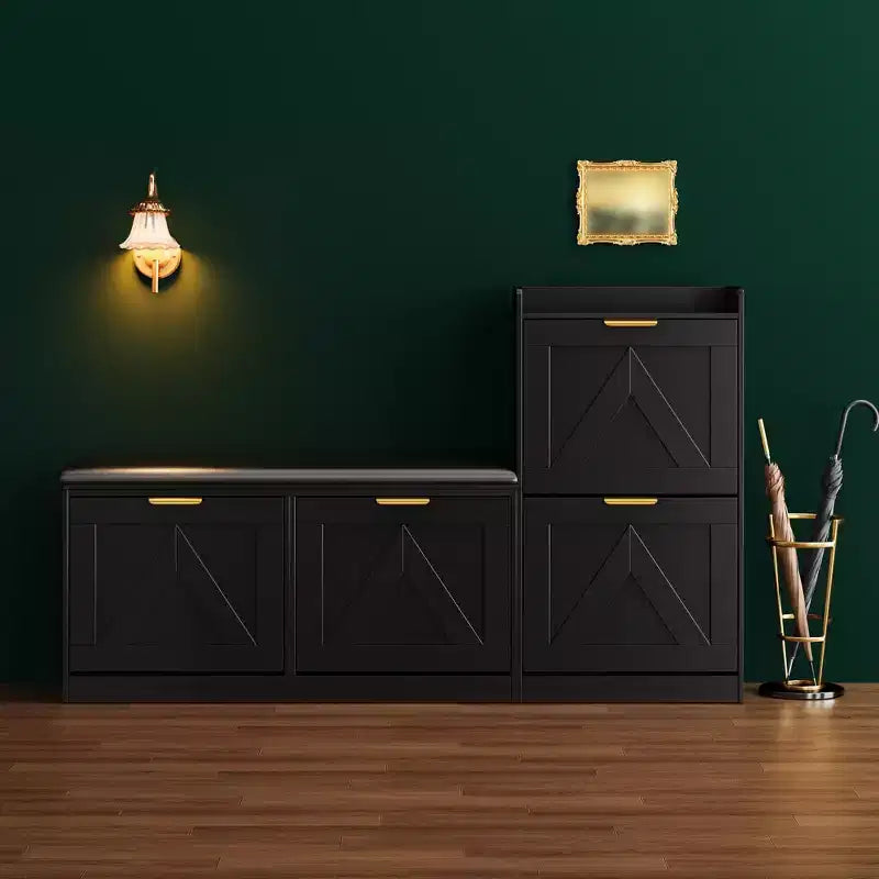 Meuble à chaussures de style champêtre avec banc et 4 tiroirs basculants, meuble de rangement à chaussures avec banc et coussin confortable, organisateur à chaussures pour l’entrée avec rangement