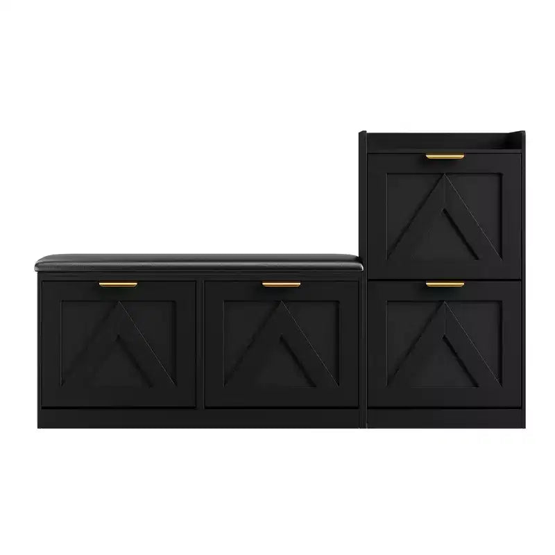Meuble à chaussures de style champêtre avec banc et 4 tiroirs basculants, meuble de rangement à chaussures avec banc et coussin confortable, organisateur à chaussures pour l’entrée avec rangement
